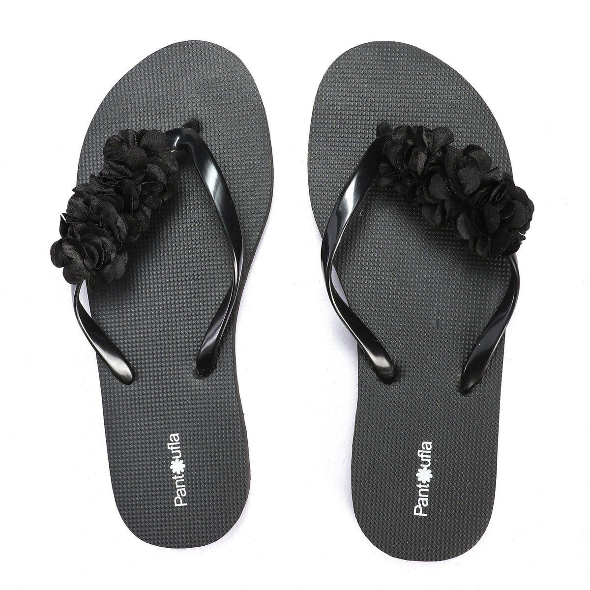 Summer Slipper Hand Made Flower Black