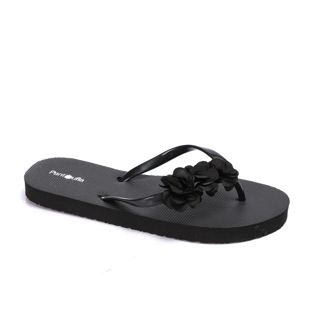 Summer Slipper Hand Made Flower Black