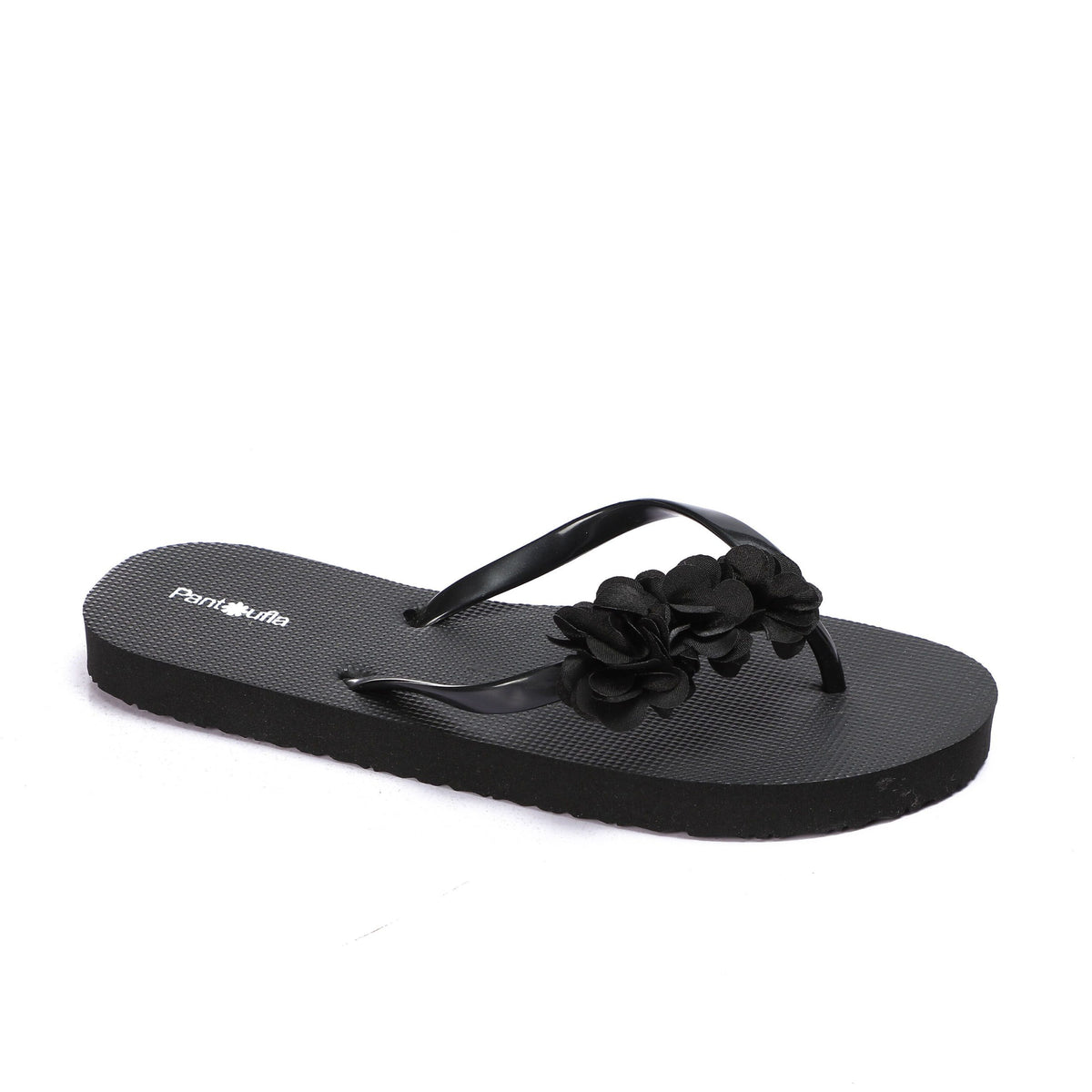 Summer Slipper Hand Made Flower Black