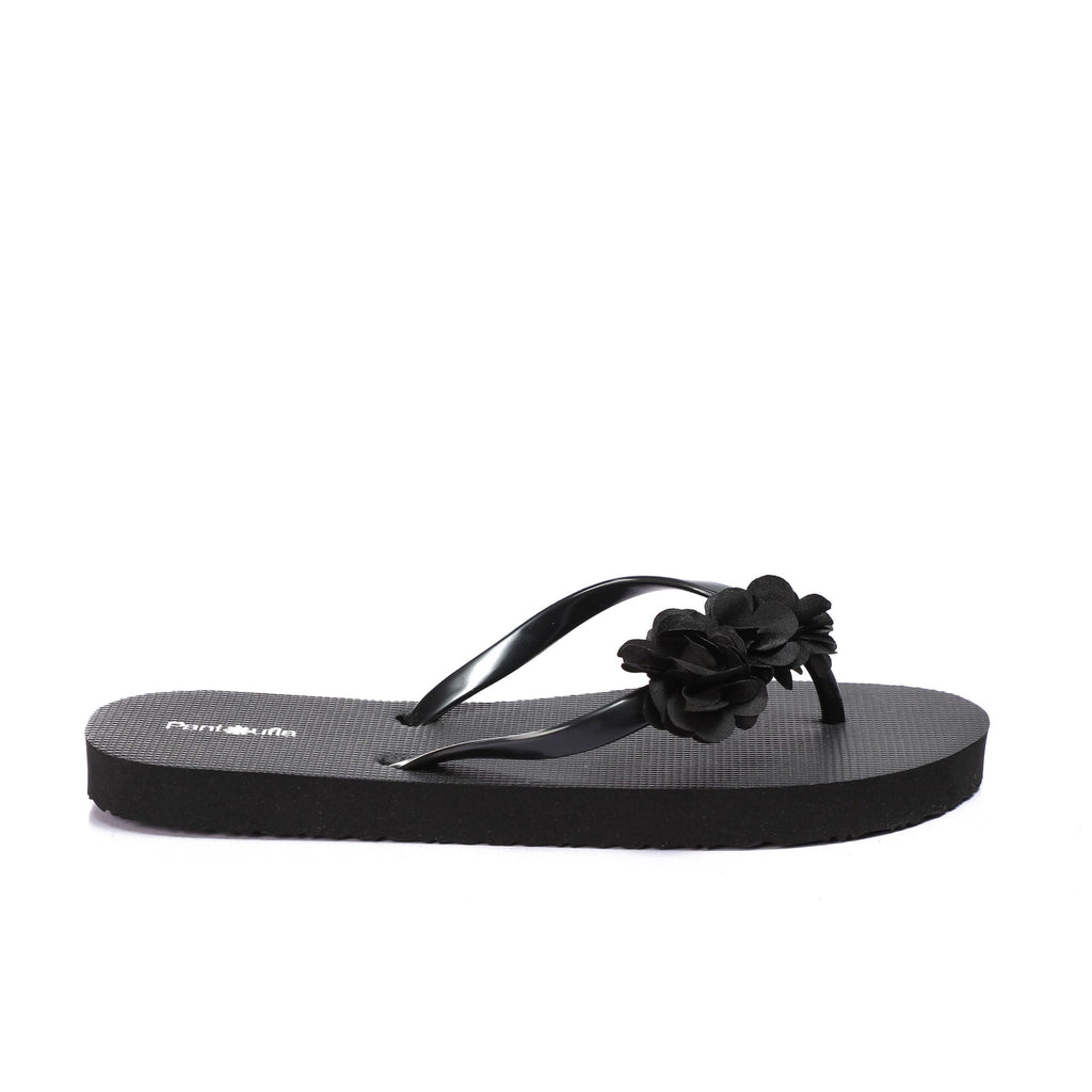Summer Slipper Hand Made Flower Black