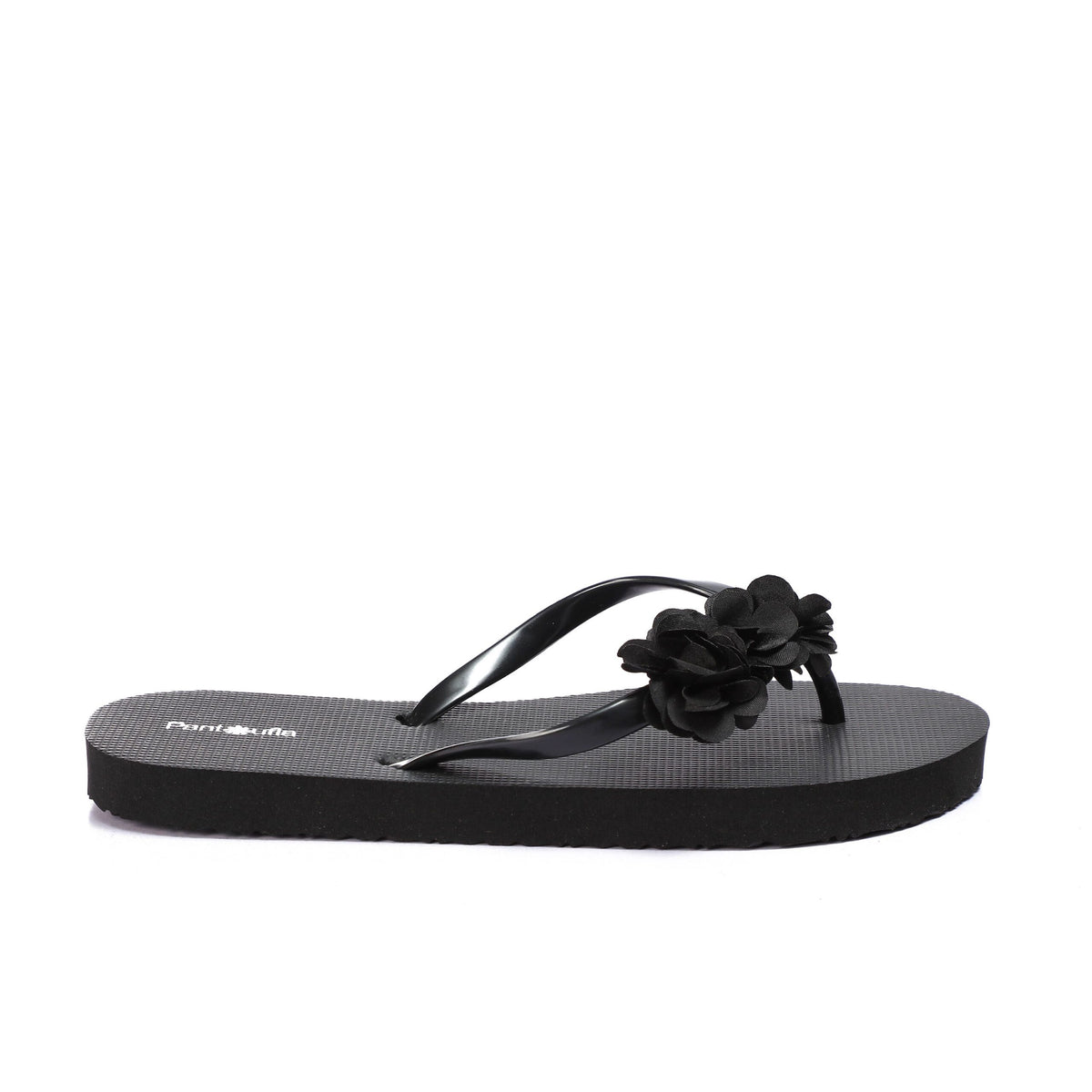 Summer Slipper Hand Made Flower Black