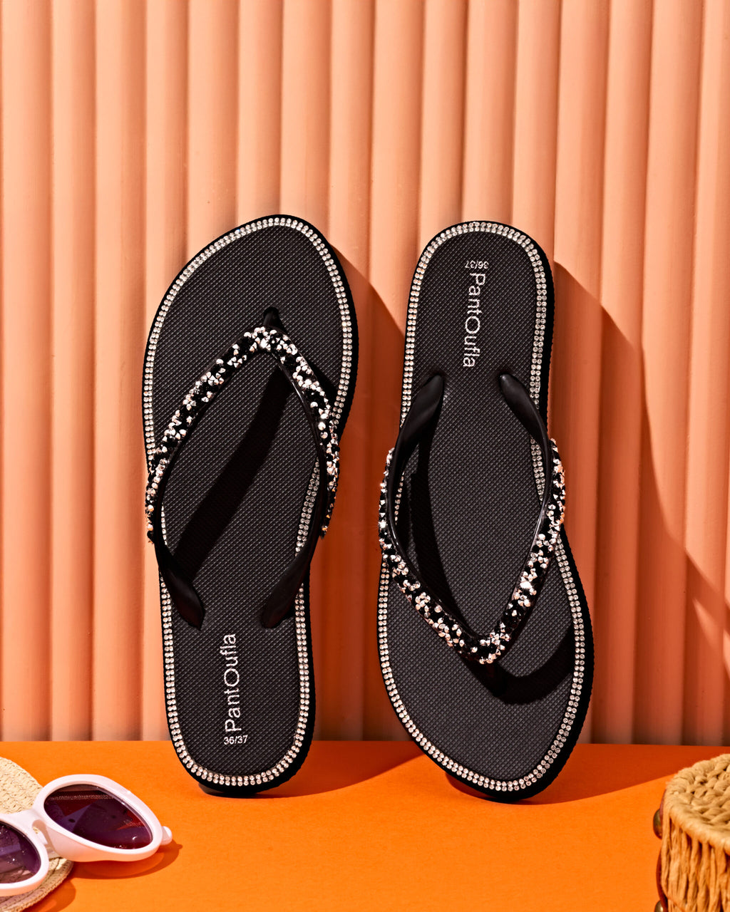Summer Slippers Sparkly Black