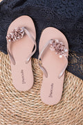Summer Slipper Hand Made Flower Beige